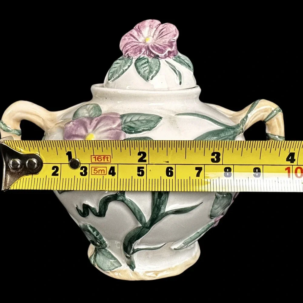 Vintage 1991 Fitz & Floyd Purple Violets Handpainted Flowers Creamer & Sugar Set